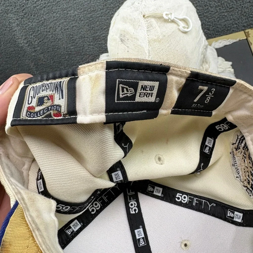 New Era 59FIFTY Los Angeles Dodgers Fitted Hat 7 3/8 Cream Blue Butterfly MLB‎